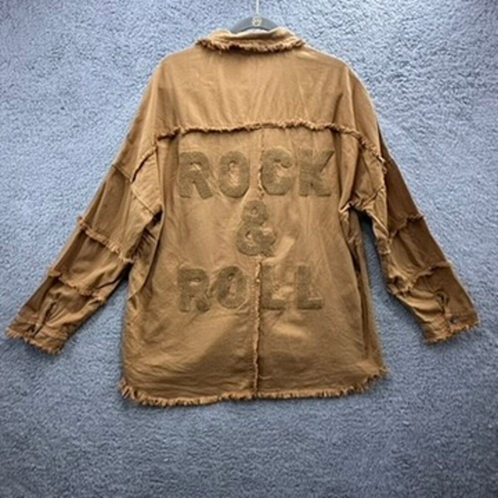 Revel Women's Medium Brown "Rock & Roll" Snap Up Shirt Jacket Fringe Boxy Fringe